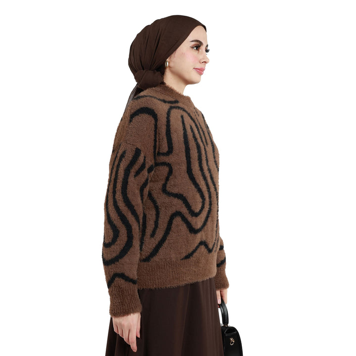 Zebra Desen Triko Kazak