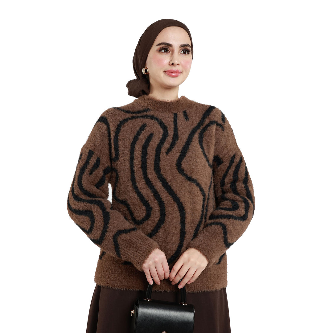 Zebra Desen Triko Kazak