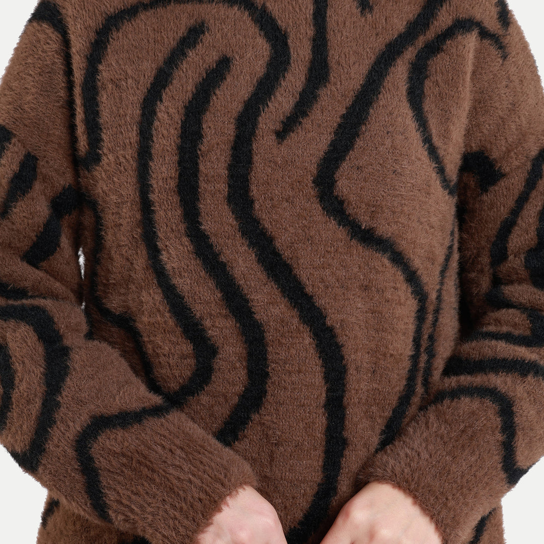 Zebra Desen Triko Kazak