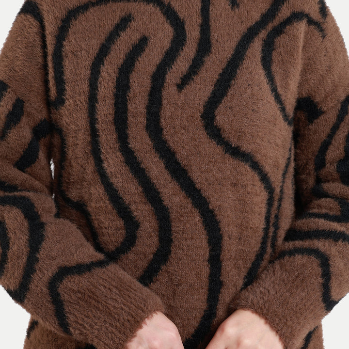 Zebra Desen Triko Kazak