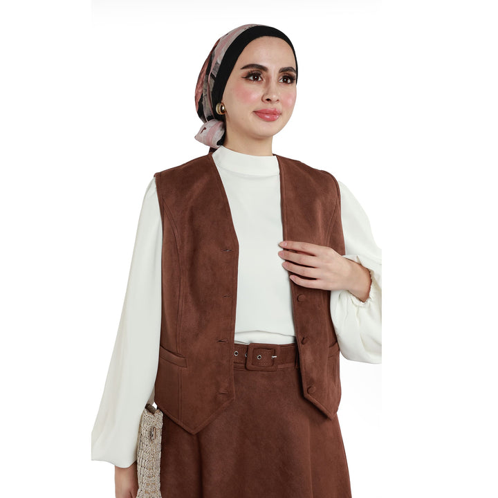 Süet Yelekli Etekli Takım
