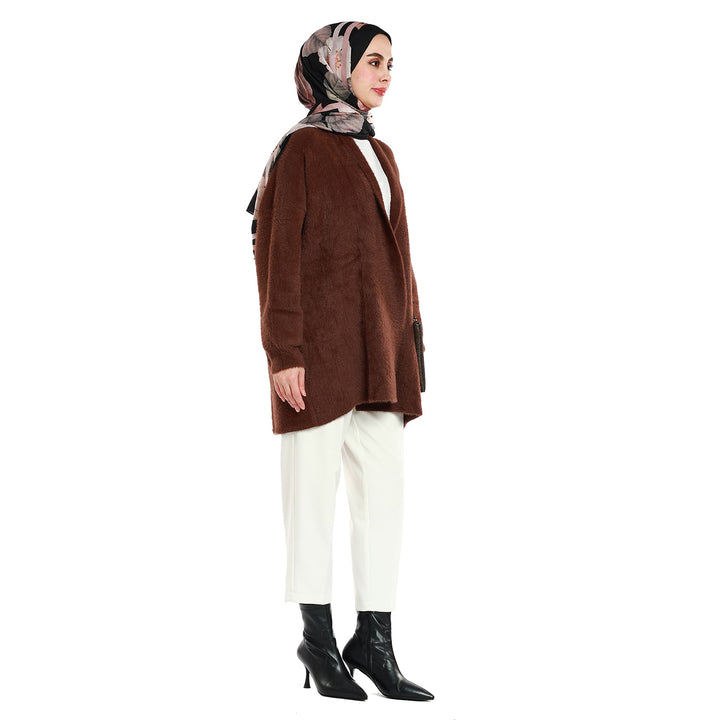 Şal Yaka Tüylü Düğmesiz Oversize Hırka Abacı Giyim