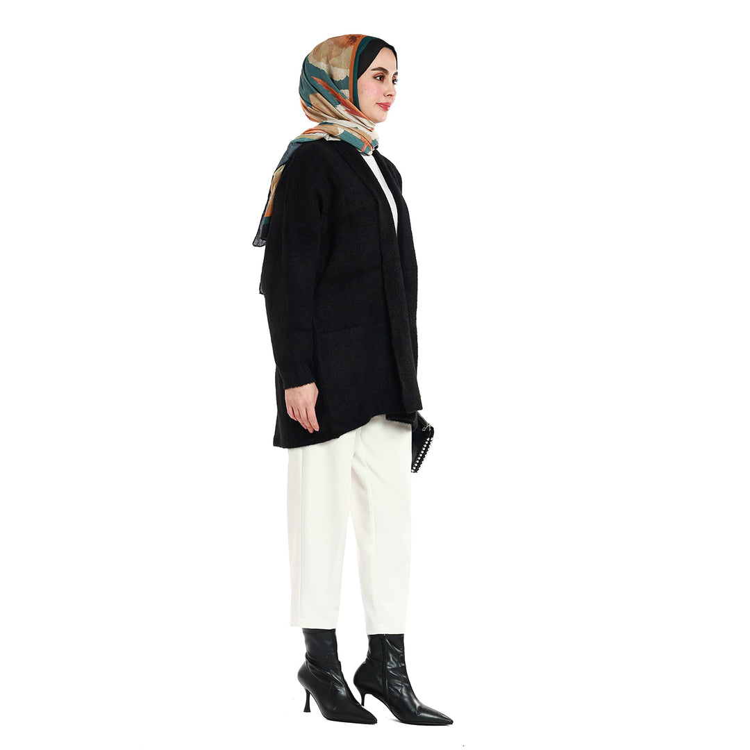 Şal Yaka Tüylü Düğmesiz Oversize Hırka ABACI Online Türkiye