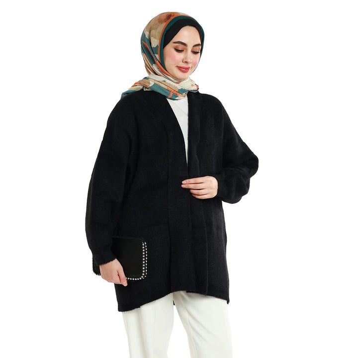 Şal Yaka Tüylü Düğmesiz Oversize Hırka ABACI Online Türkiye
