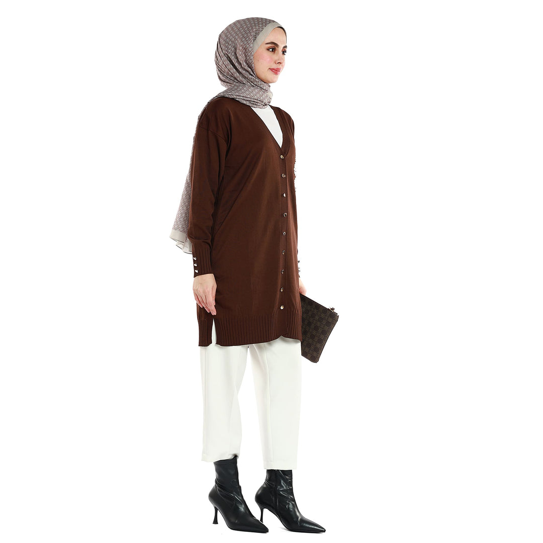 Çiçek İşlemeli Düğmeli Triko Hırka ABACI Online Türkiye