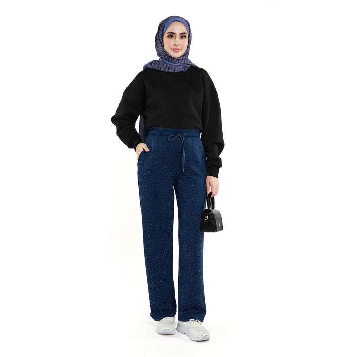 Taş İşlemeli Lastıklı Pantolon