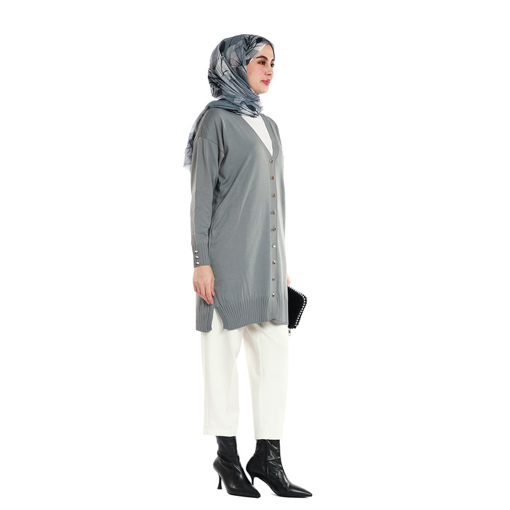 Çiçek İşlemeli Düğmeli Triko Hırka ABACI Online Türkiye