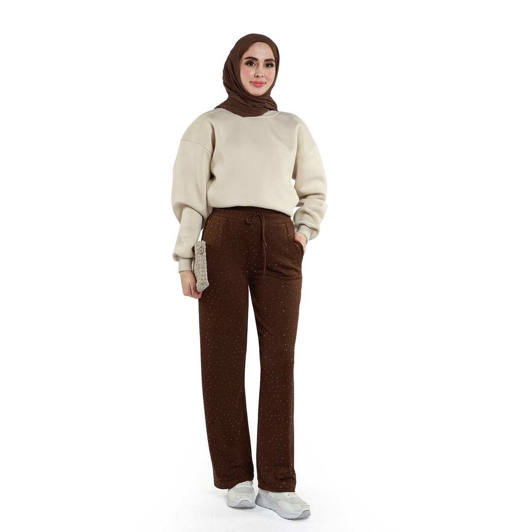 Taş İşlemeli Lastıklı Pantolon