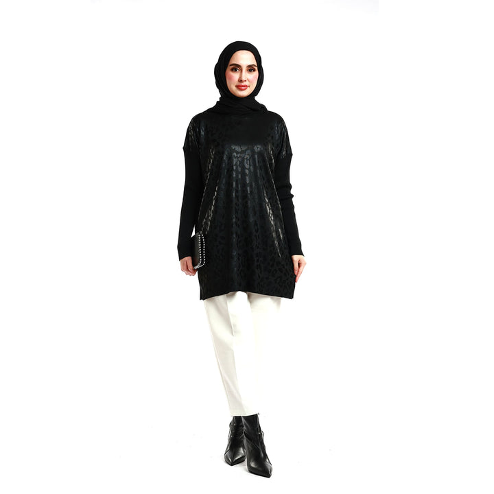 Parlak Leopar Baskılı Uzun Tunik