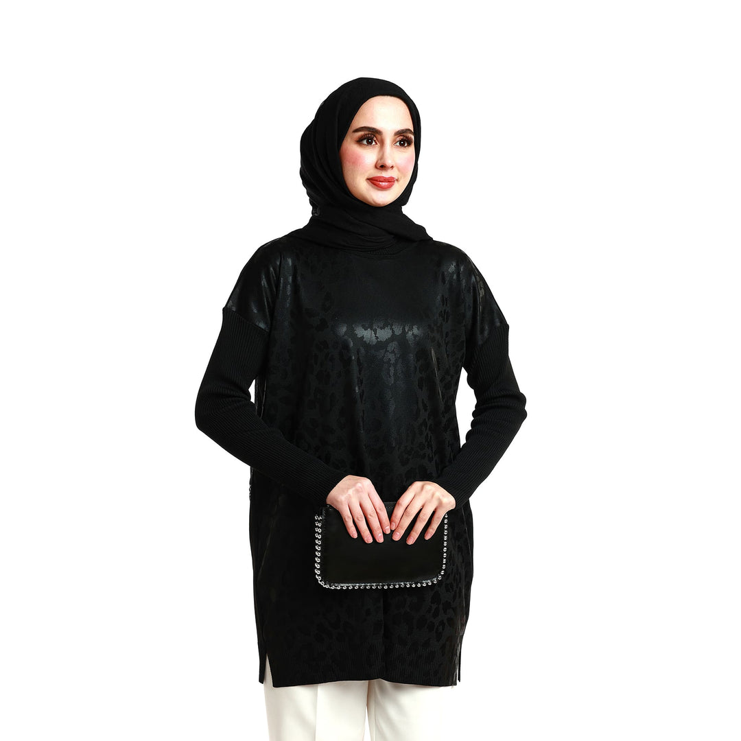 Parlak Leopar Baskılı Uzun Tunik ABACI Online Türkiye