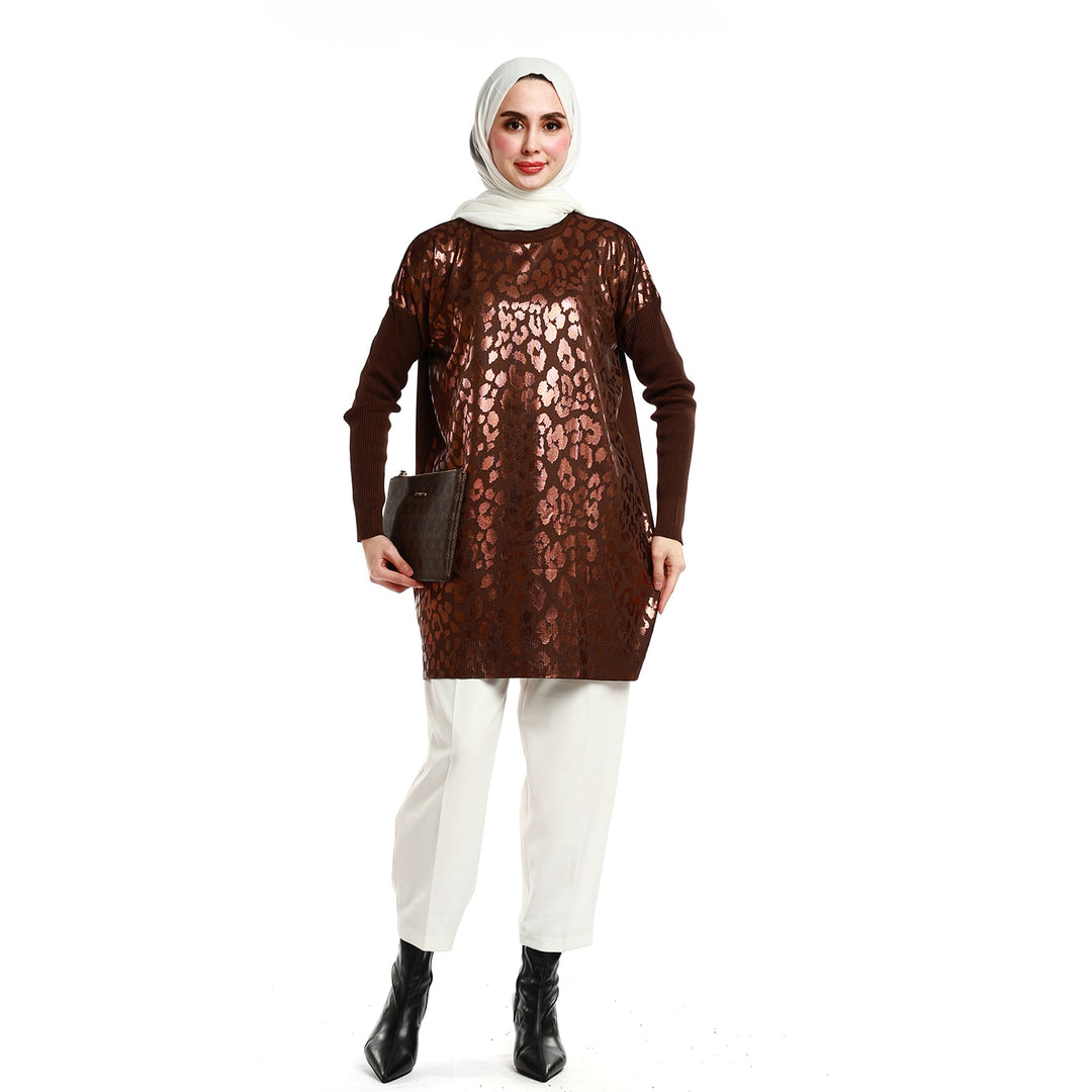 Parlak Leopar Baskılı Uzun Tunik ABACI Online Türkiye