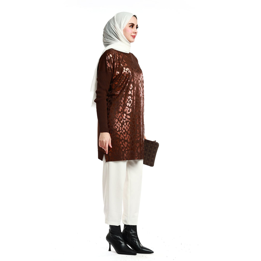 Parlak Leopar Baskılı Uzun Tunik ABACI Online Türkiye