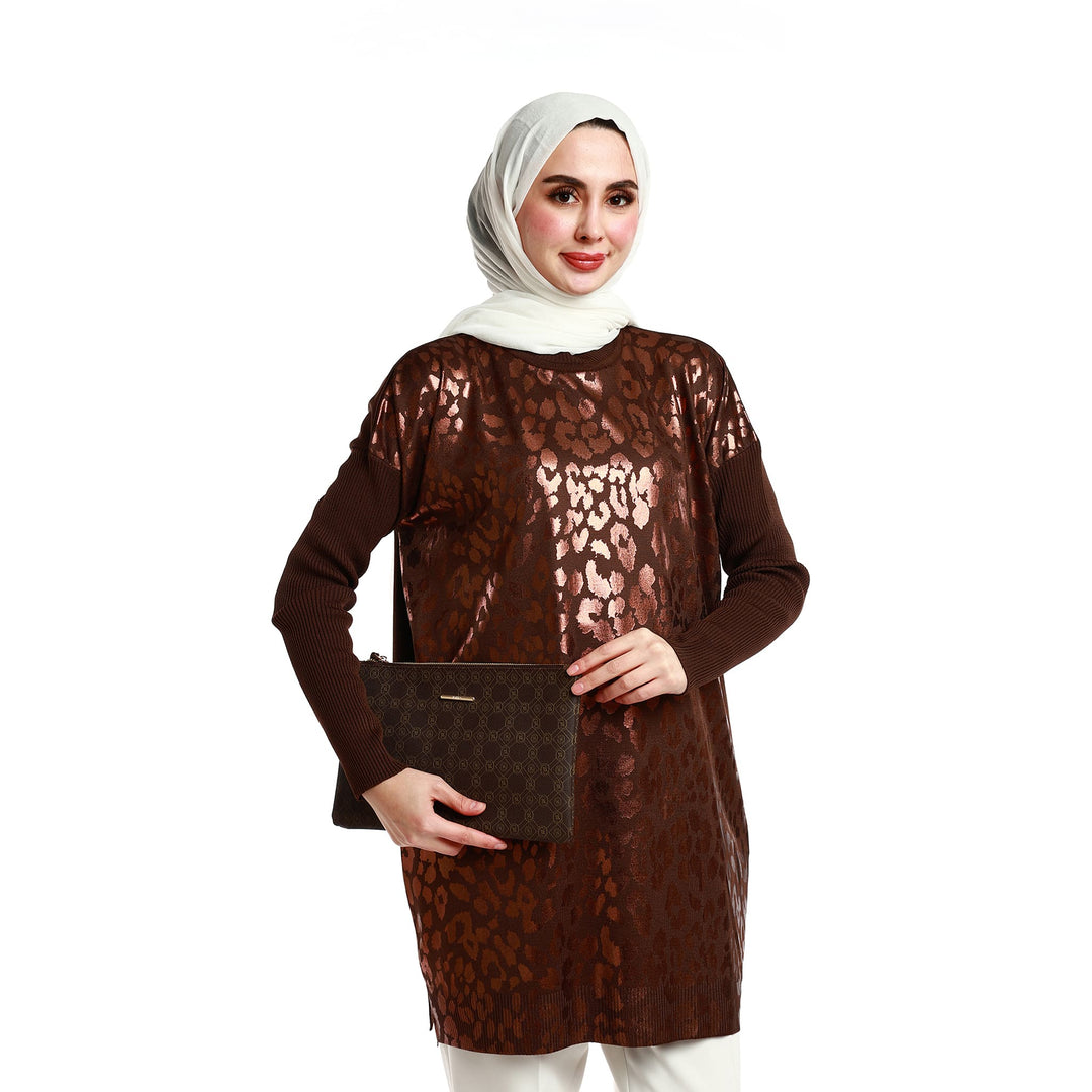 Parlak Leopar Baskılı Uzun Tunik ABACI Online Türkiye
