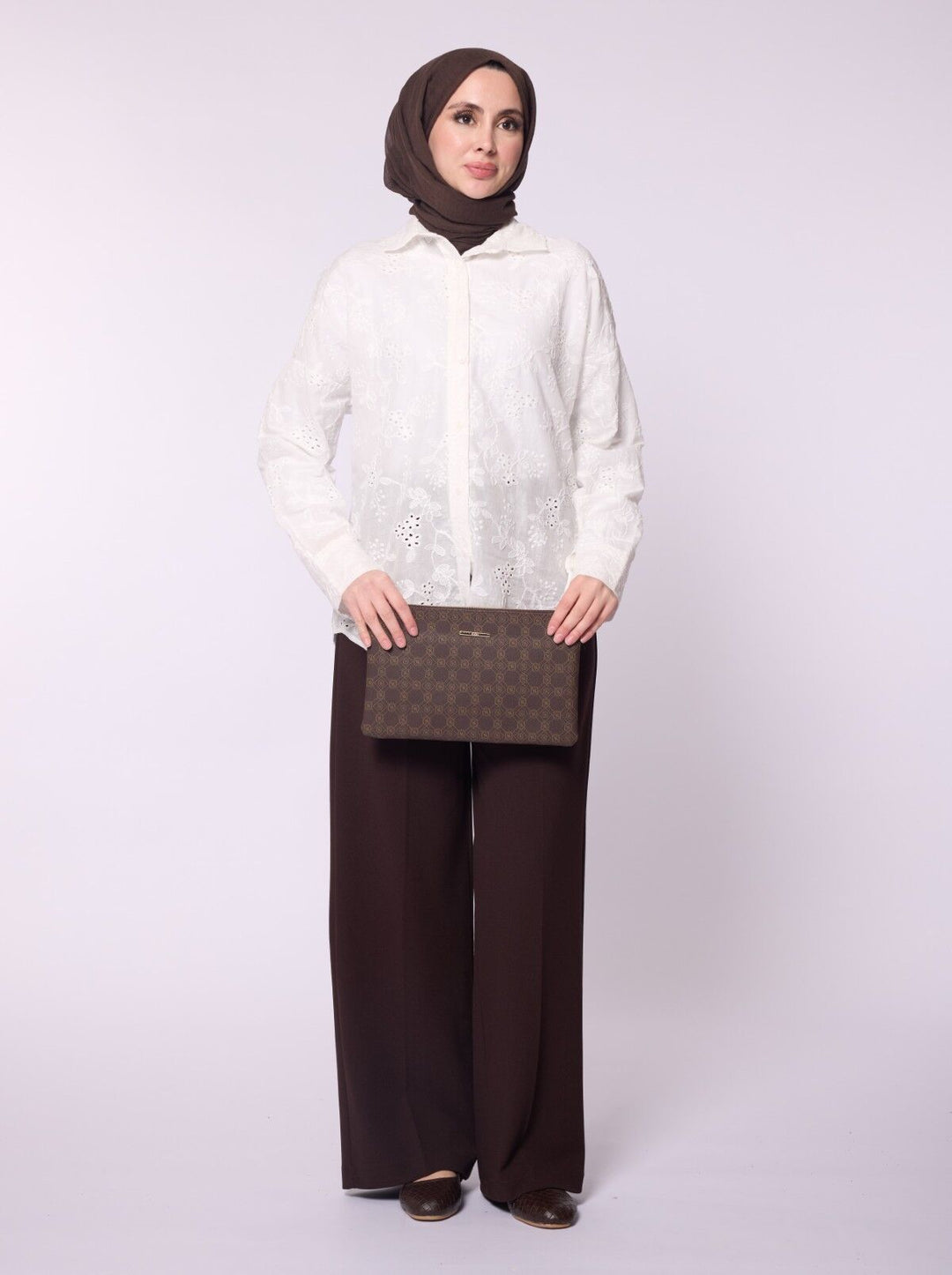 Polo Yaka Brodeli Oversize Gömlek