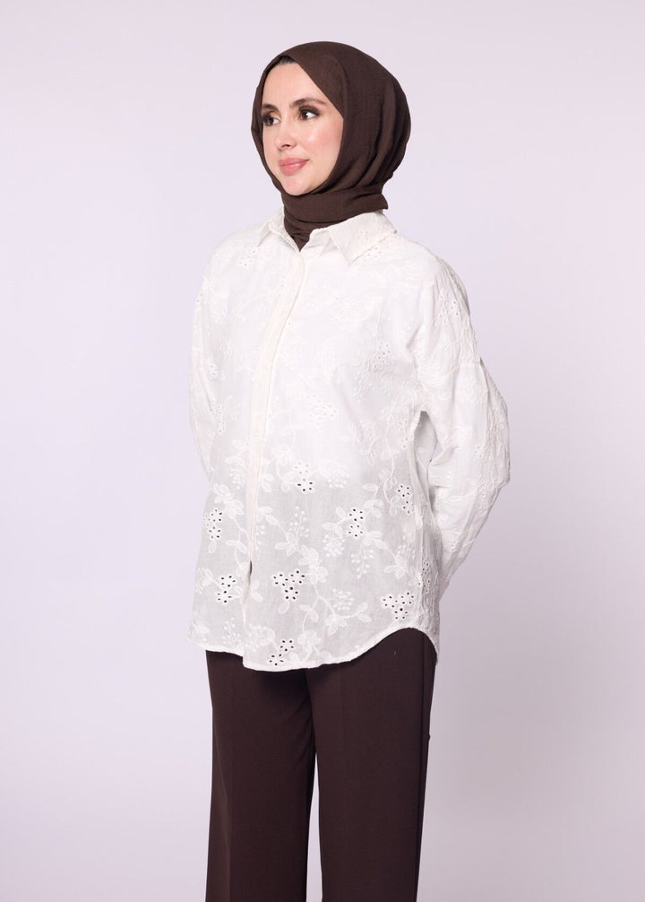 Polo Yaka Brodeli Oversize Gömlek