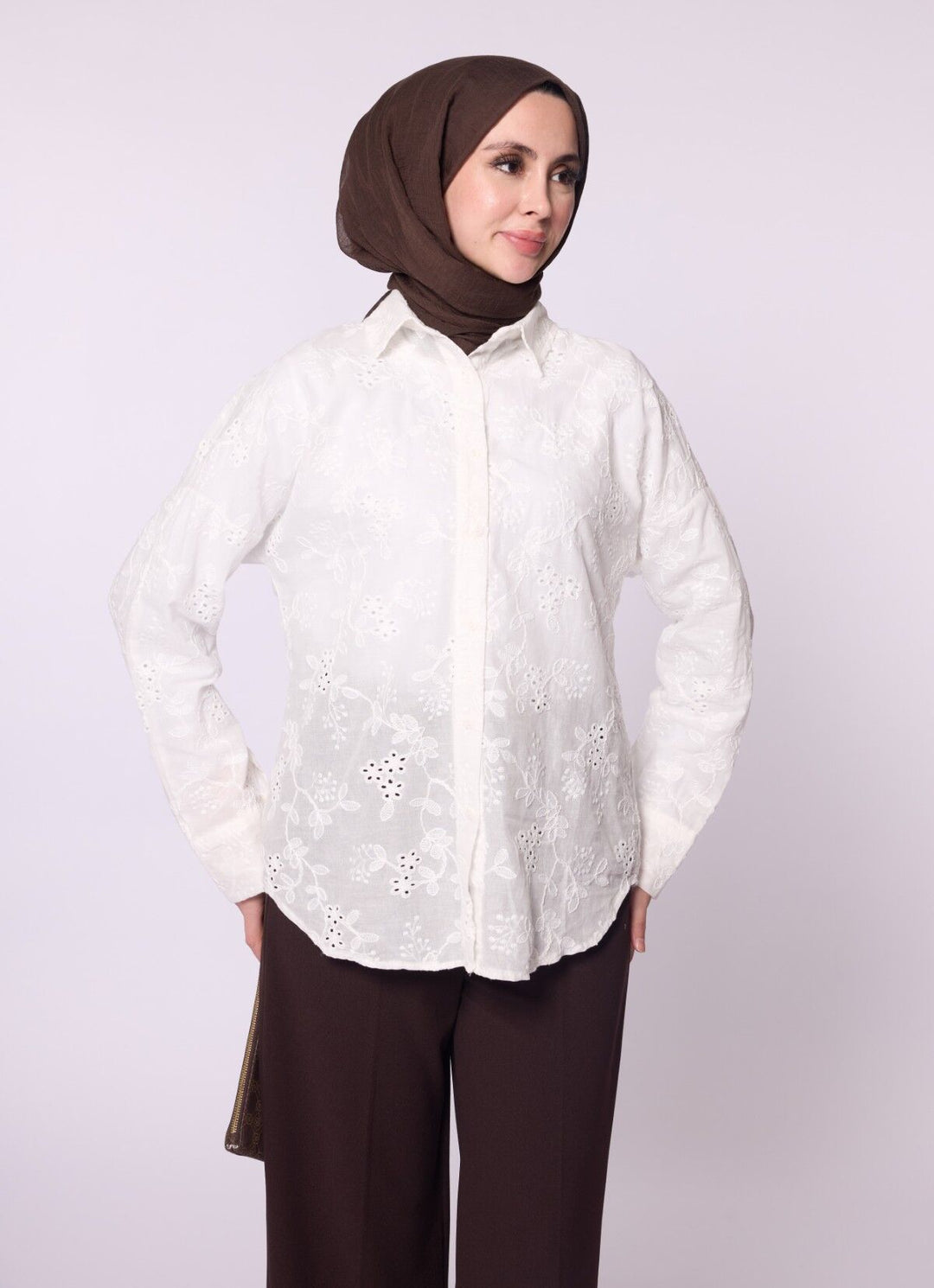 Polo Yaka Brodeli Oversize Gömlek
