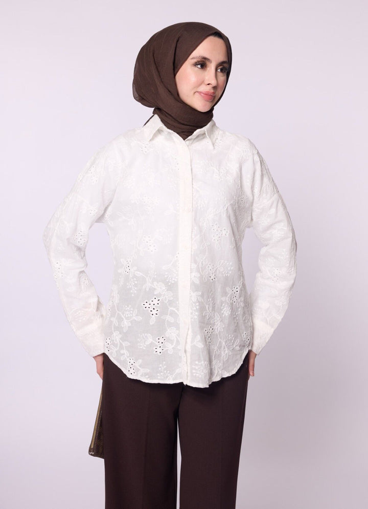 Polo Yaka Brodeli Oversize Gömlek