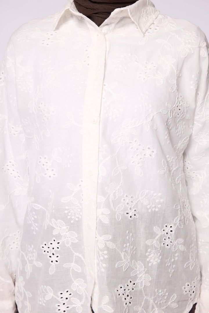 Polo Yaka Brodeli Oversize Gömlek