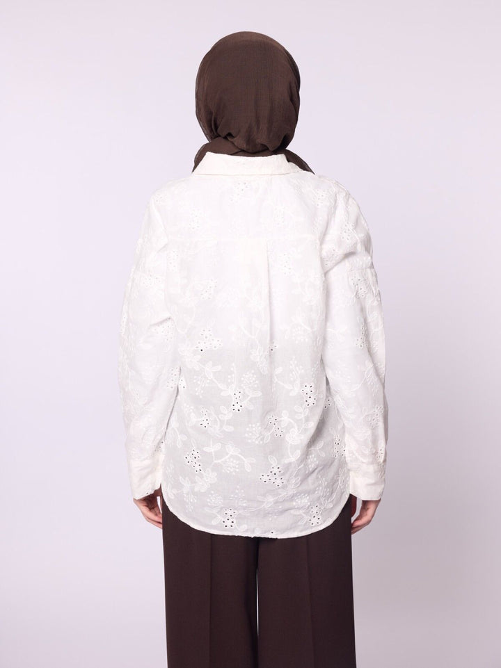 Polo Yaka Brodeli Oversize Gömlek