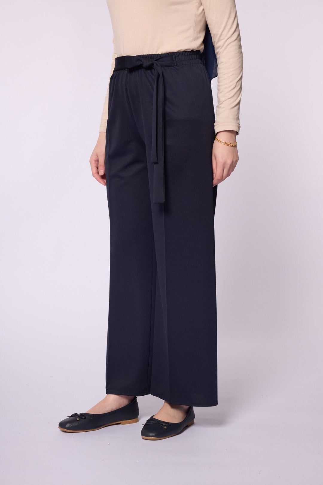 Bağlama Detaylı Geniş Paça Pantolon