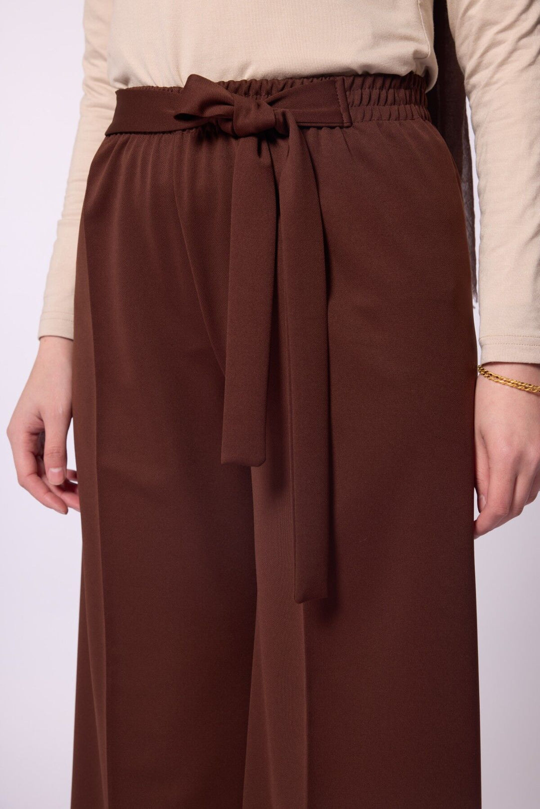 Bağlama Detaylı Geniş Paça Pantolon