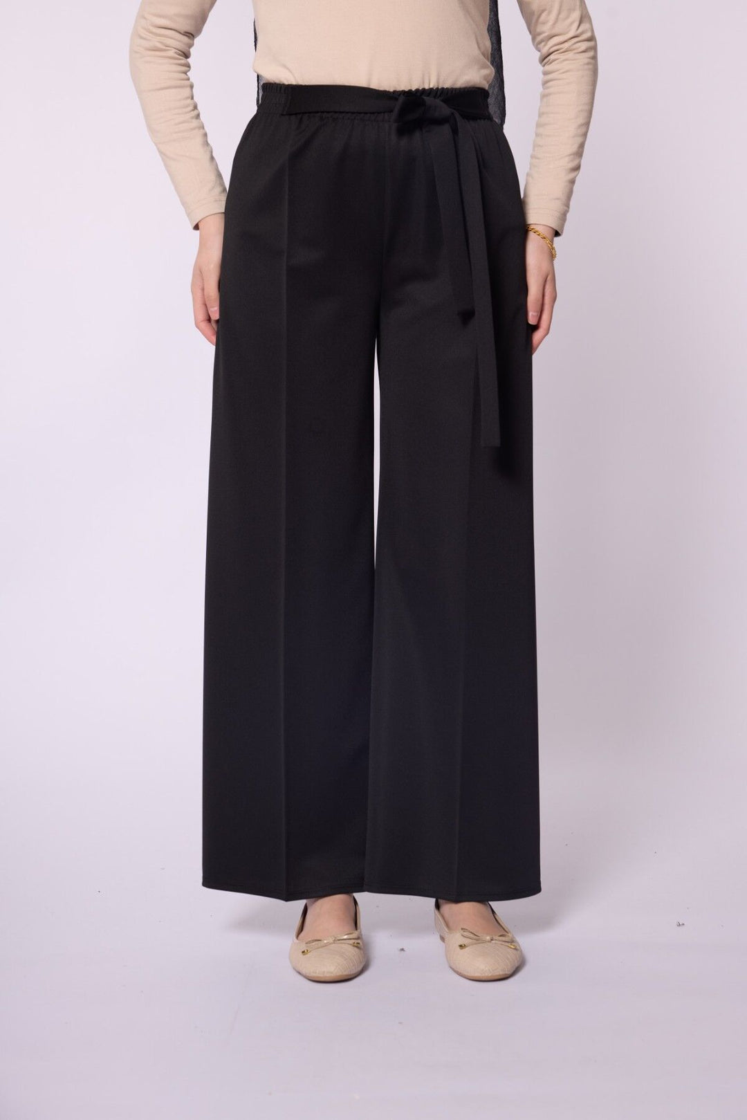 Bağlama Detaylı Geniş Paça Pantolon