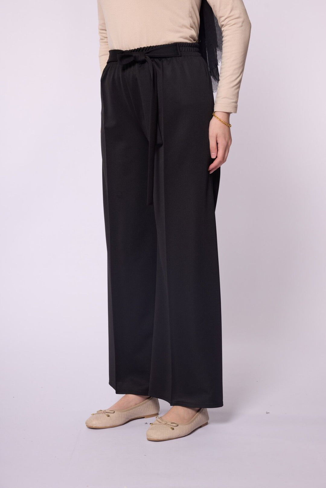Bağlama Detaylı Geniş Paça Pantolon