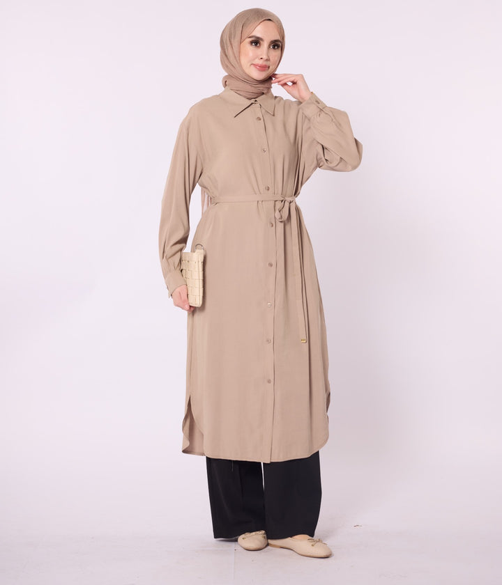 Bel Bağcıklı Polo Yaka Gömlek Tunik