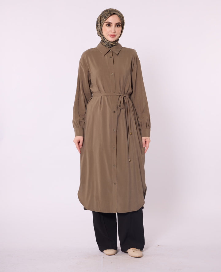 Bel Bağcıklı Polo Yaka Gömlek Tunik