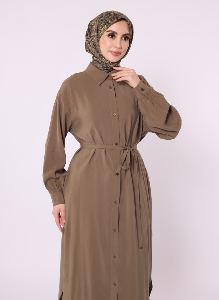 Bel Bağcıklı Polo Yaka Gömlek Tunik