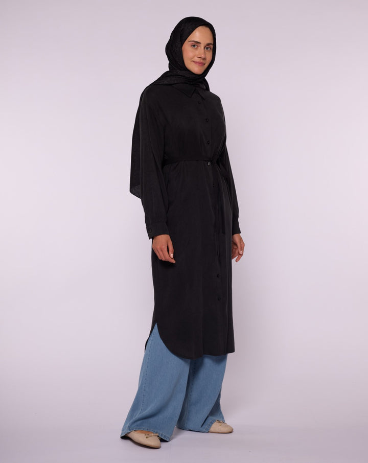 Bel Bağcıklı Polo Yaka Gömlek Tunik