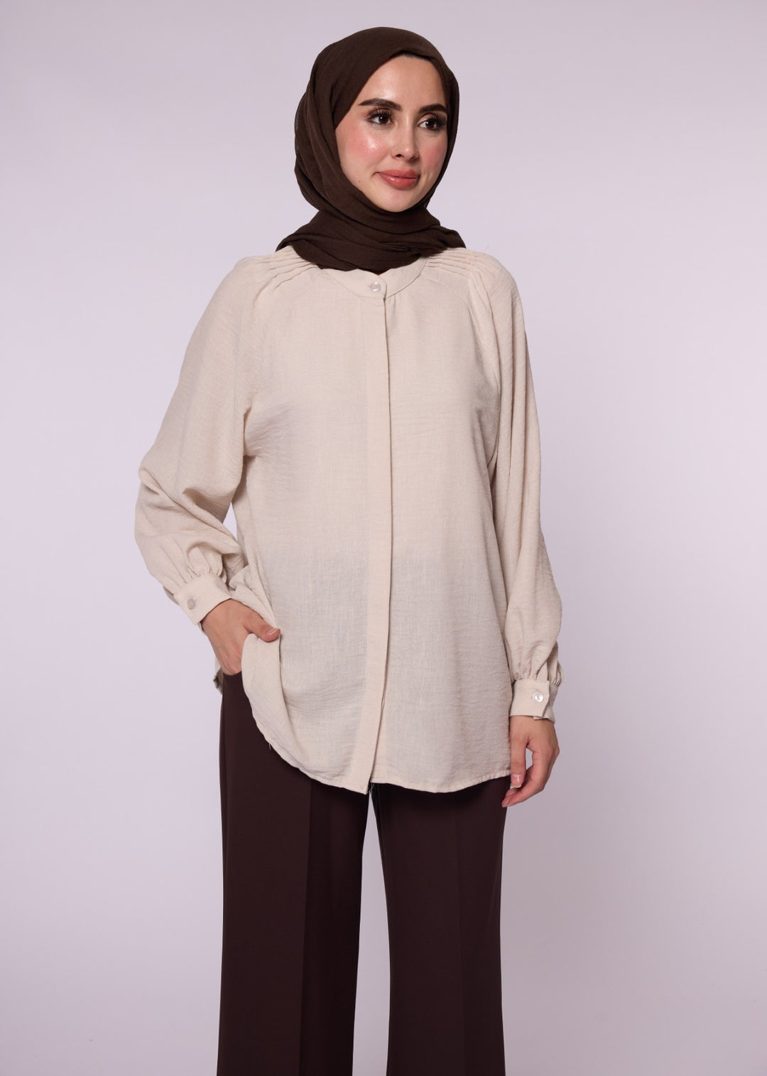 Reglan Kol Gizli Pat Tunik Gömlek