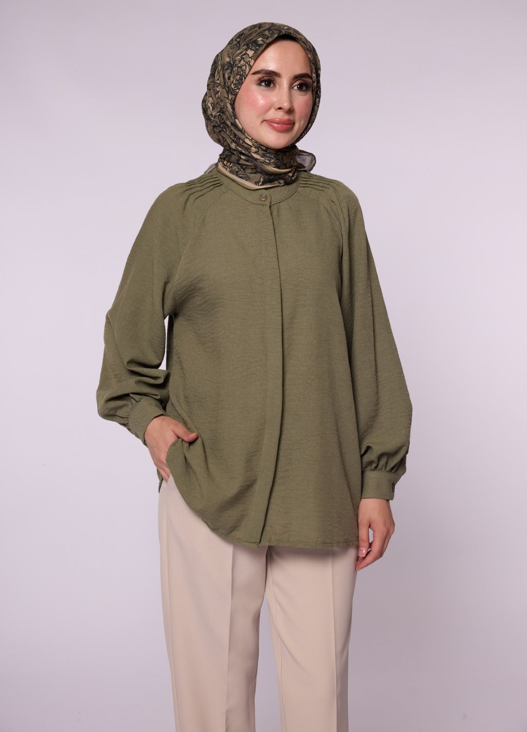 Reglan Kol Gizli Pat Tunik Gömlek