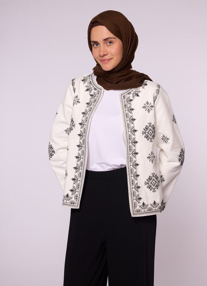 Şal Yaka Nakış Detaylı Kot Ceket