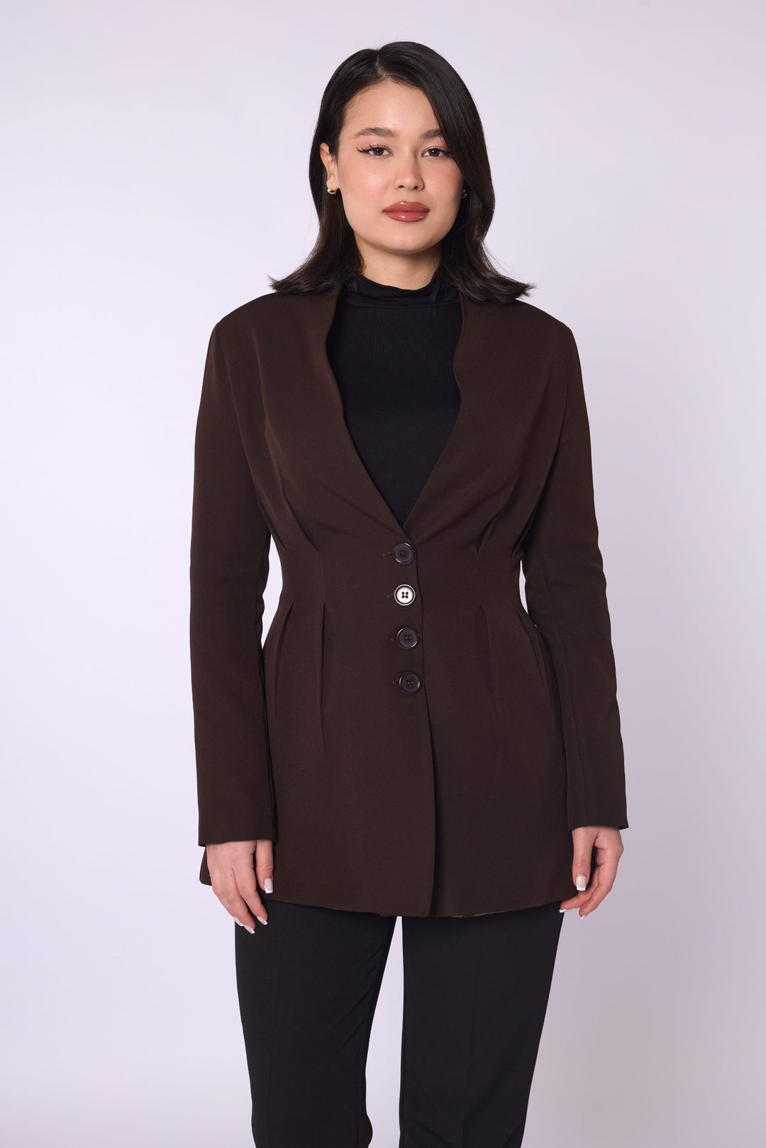 Şal Yaka Pile Detaylı Astarlı Ceket