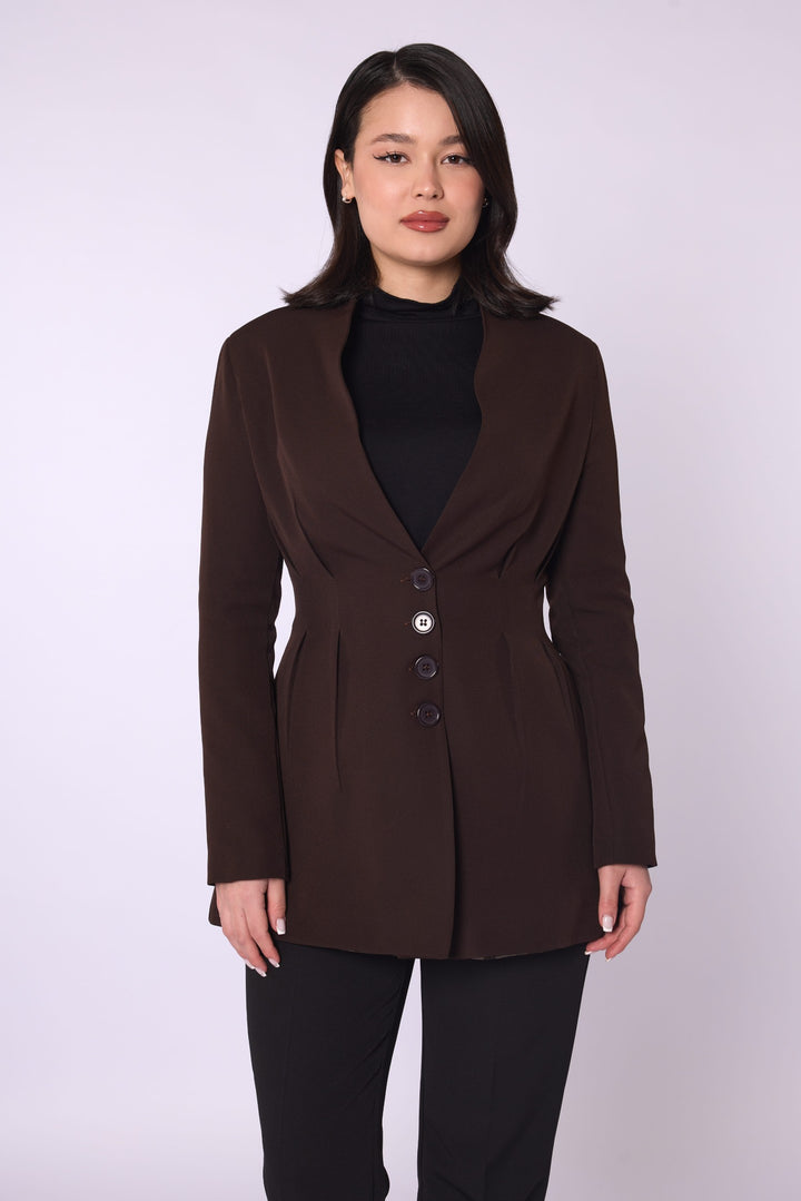 Şal Yaka Pile Detaylı Astarlı Ceket