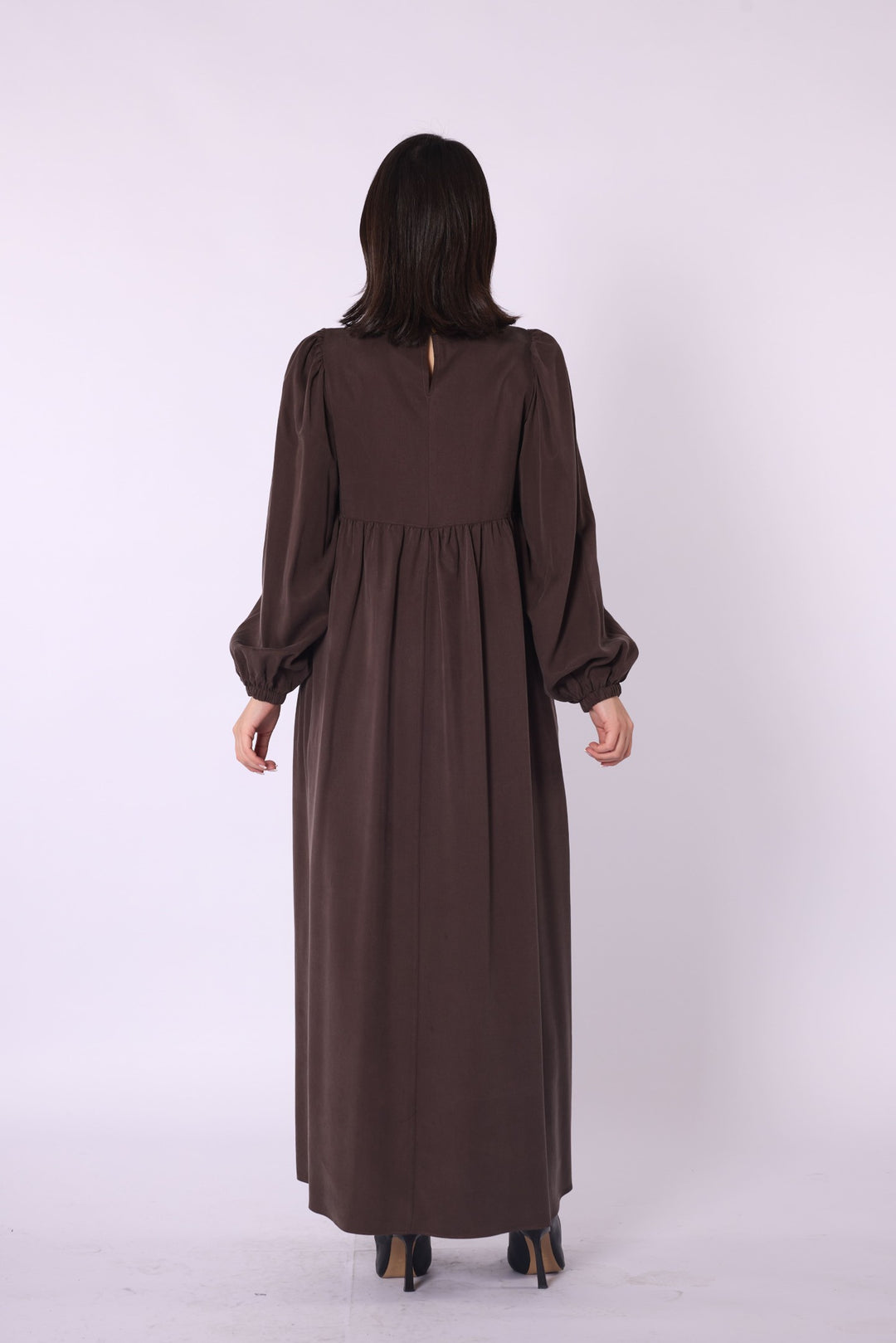 Büzgü Detaylı Cepli Uzun Elbise
