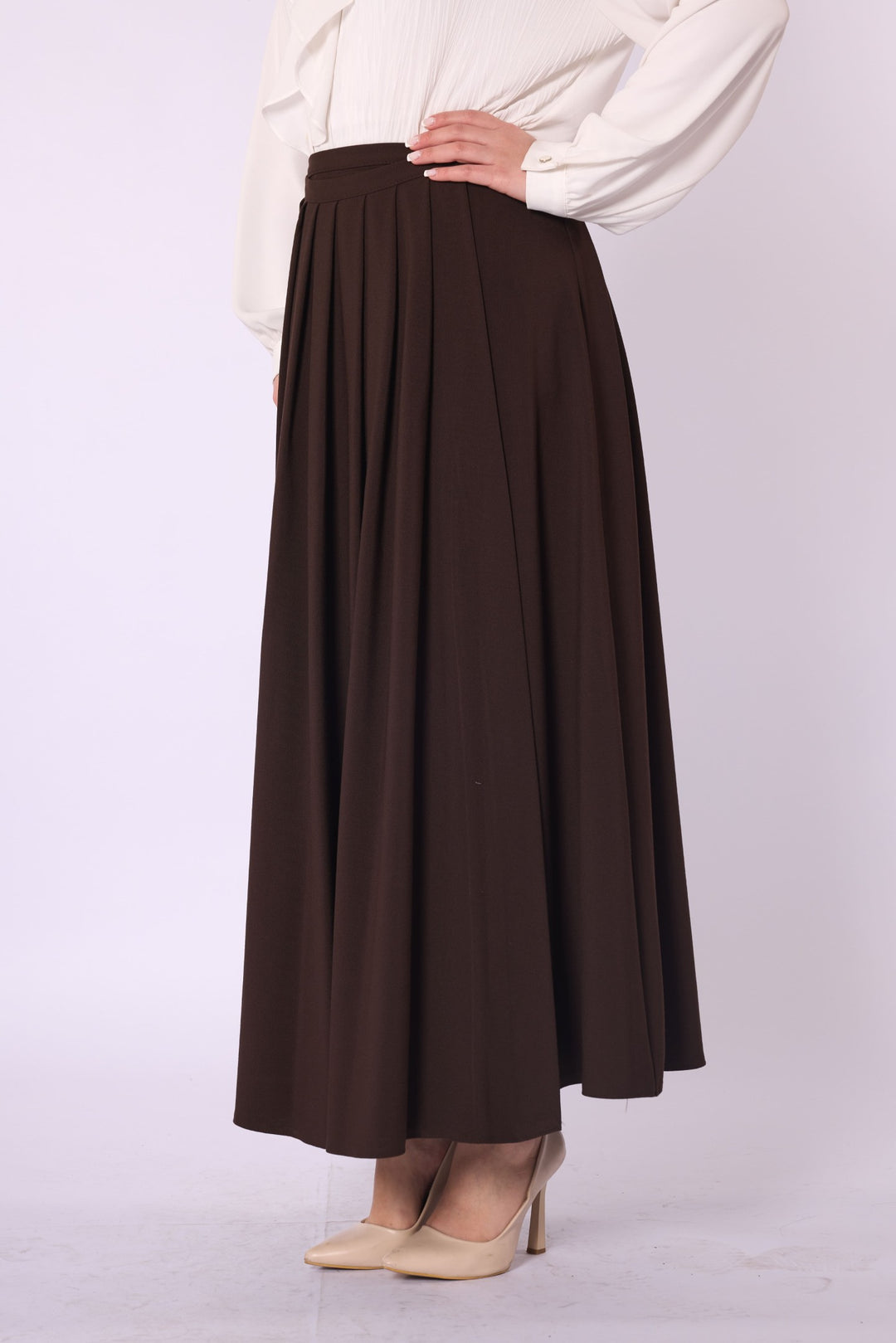 Önlük Detaylı Düğmeli Pileli Uzun Etek