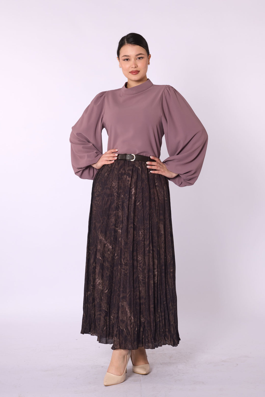 Kemer Detaylı Renk Geçişli Şifon Etek