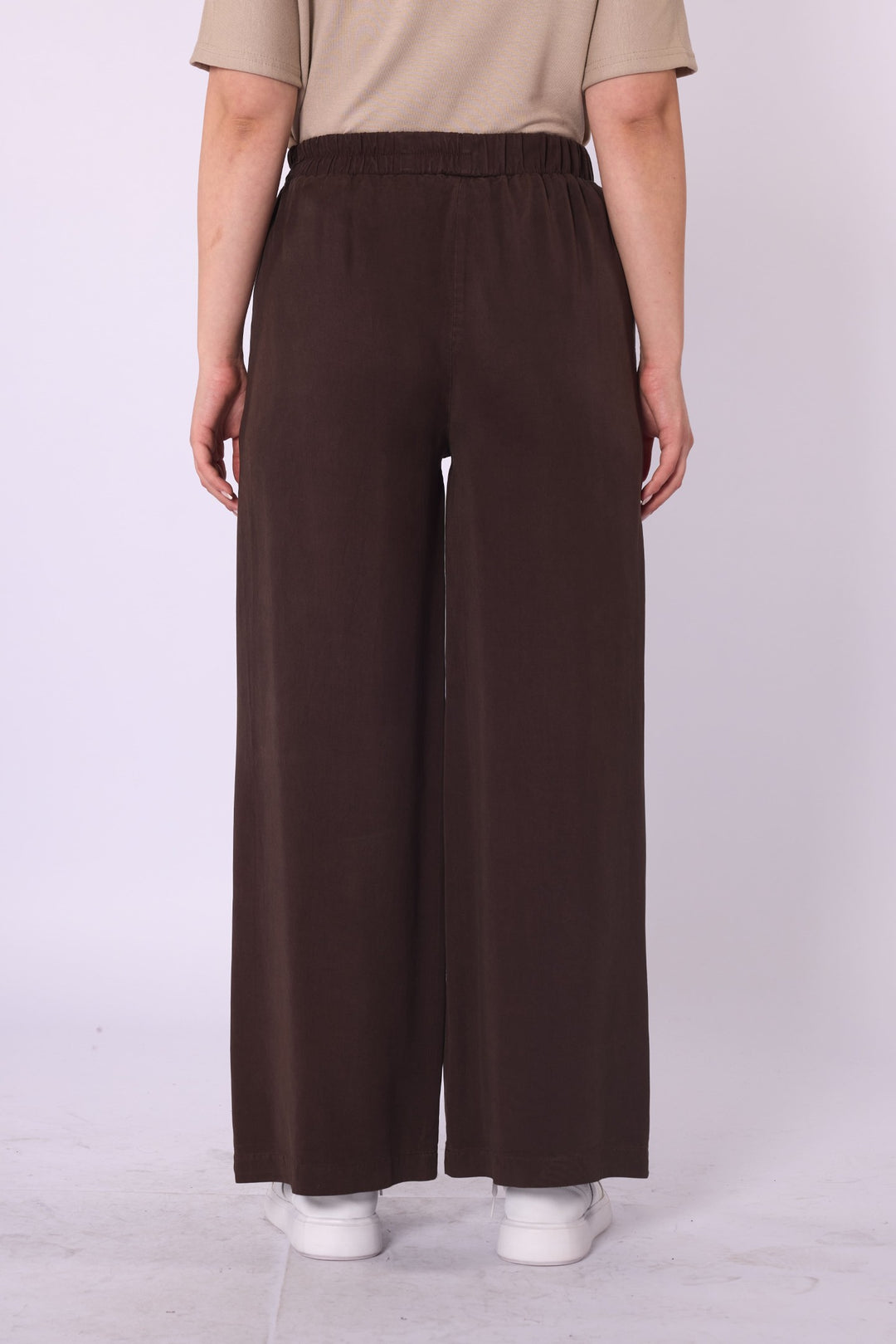 Tencel Kumaş Beli Lastikli Bol Paça Düz Pantolon