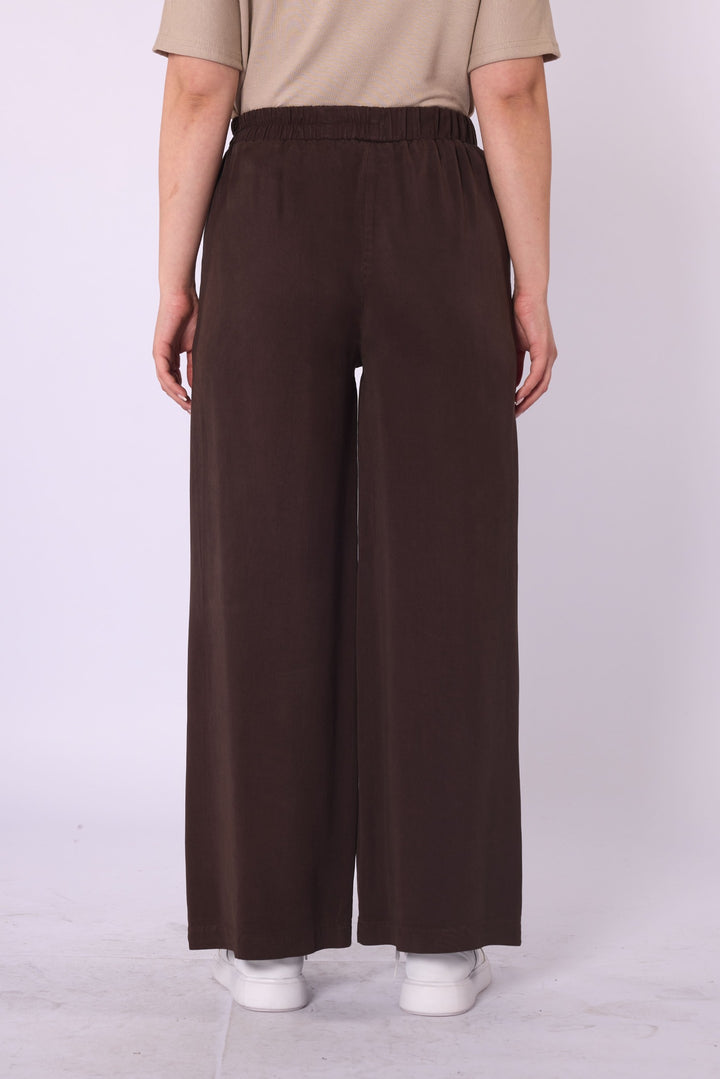 Tencel Kumaş Beli Lastikli Bol Paça Düz Pantolon