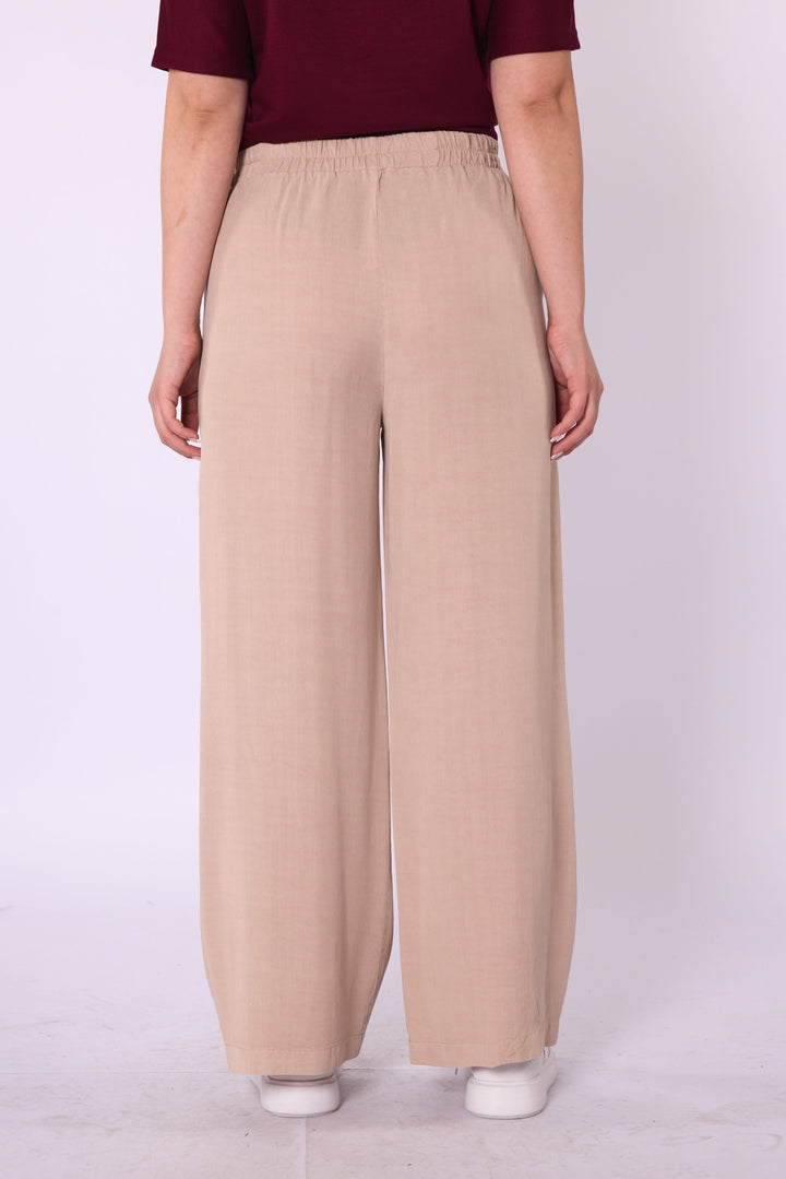 Tencel Kumaş Beli Lastikli Bol Paça Düz Pantolon